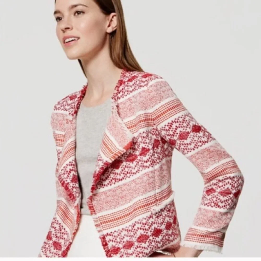 Loft Red and White Textured Blazer size 4